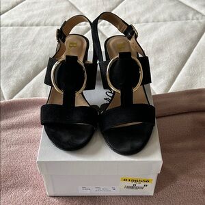 Browns Suede Slingback Sandals with Gold Ring Accent